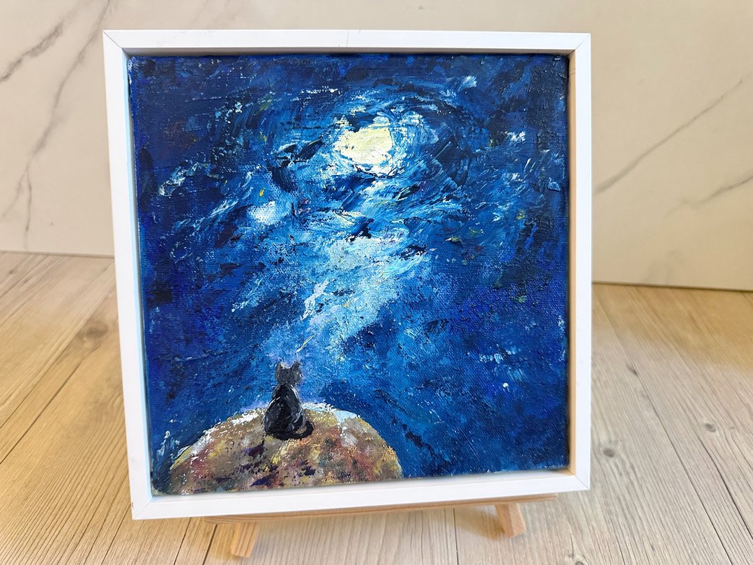 仰望的夜 油彩画布20X20CM 附框 A-Lin油画创作 - 摆饰 - 棉 