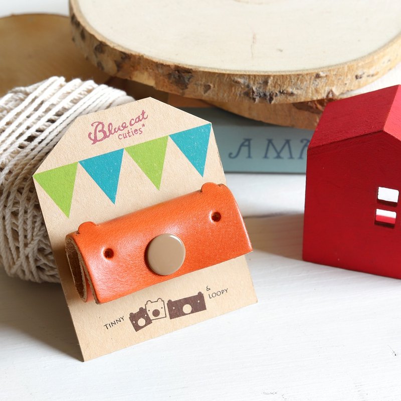 橘红色 常见的Loopy 真皮革手工耳机集线器 - 卷线器/电线收纳 - 真皮 橘色