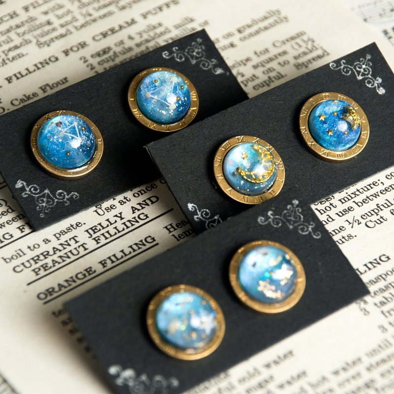 极光蓝 贴耳耳环 黄铜 日本树脂制作 医用不锈钢耳针 镀真金耳夹 - 耳环/耳夹 - 树脂 蓝色