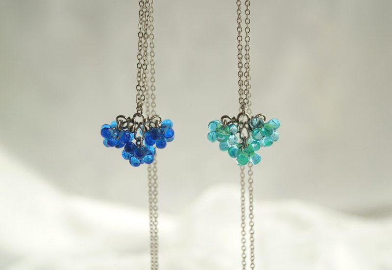 藍色水滴  手工项链 Lacrima 日本玻璃珠饰品 送礼佳选 - 项链 - 玻璃 蓝色