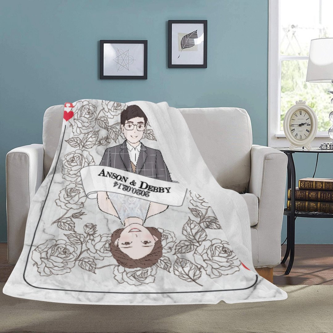 【定制化插画】Poker Couple情侣结婚送礼订制毛毯冷气毯 - 被子/毛毯 - 聚酯纤维 白色
