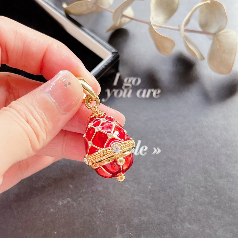 保留中【红色菱格彩蛋坠子】可打开 Vintage美国古董珠宝老件首饰 - 项链 - 其他金属 