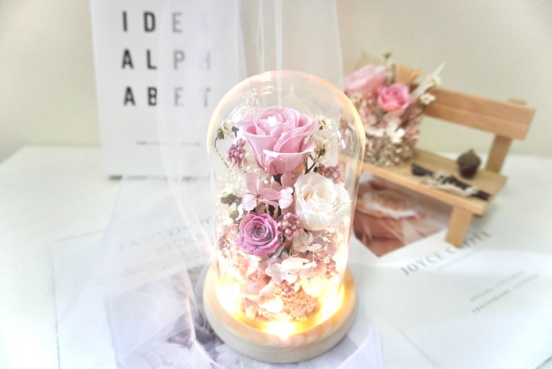 干燥永生花小夜灯 玻璃罩疗愈摆饰 - 干燥花/捧花 - 玻璃 粉红色
