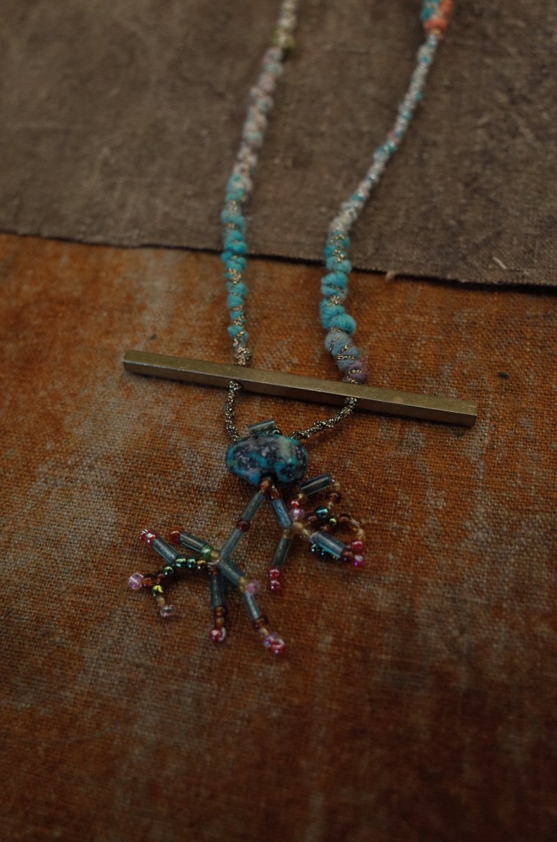 颈绳 绿松石 Turquoise seed necklace 破土而出 - 项链 - 羊毛 蓝色