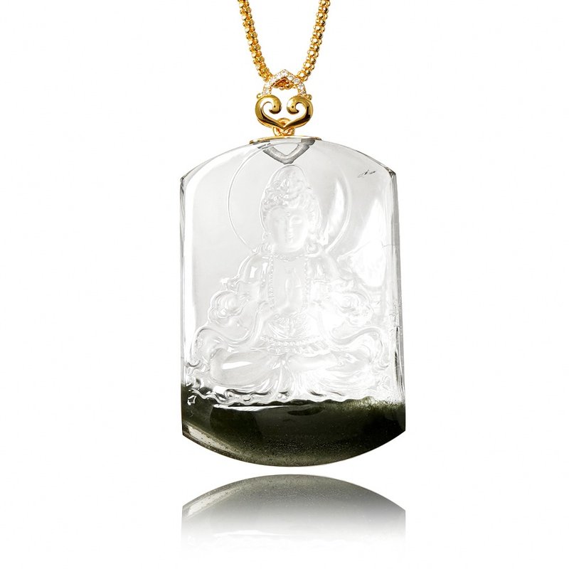 【正佳珠宝】绿幽灵 超顶级聚宝盆 观世音菩萨 25.5g 绿幽灵观音 - 项链 - 半宝石 