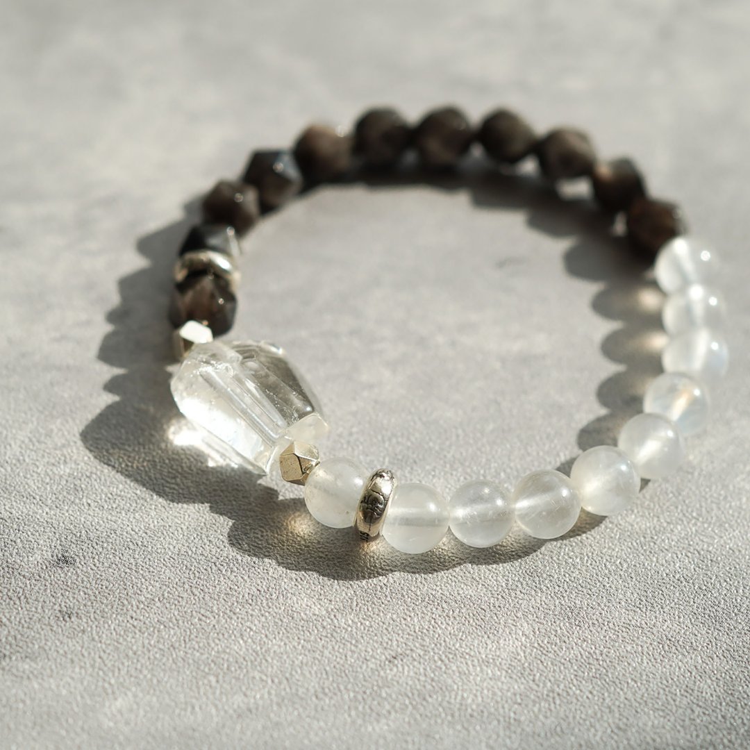 白水晶银曜石蓝月光石925纯银手链 - 手链/手环 - 水晶 