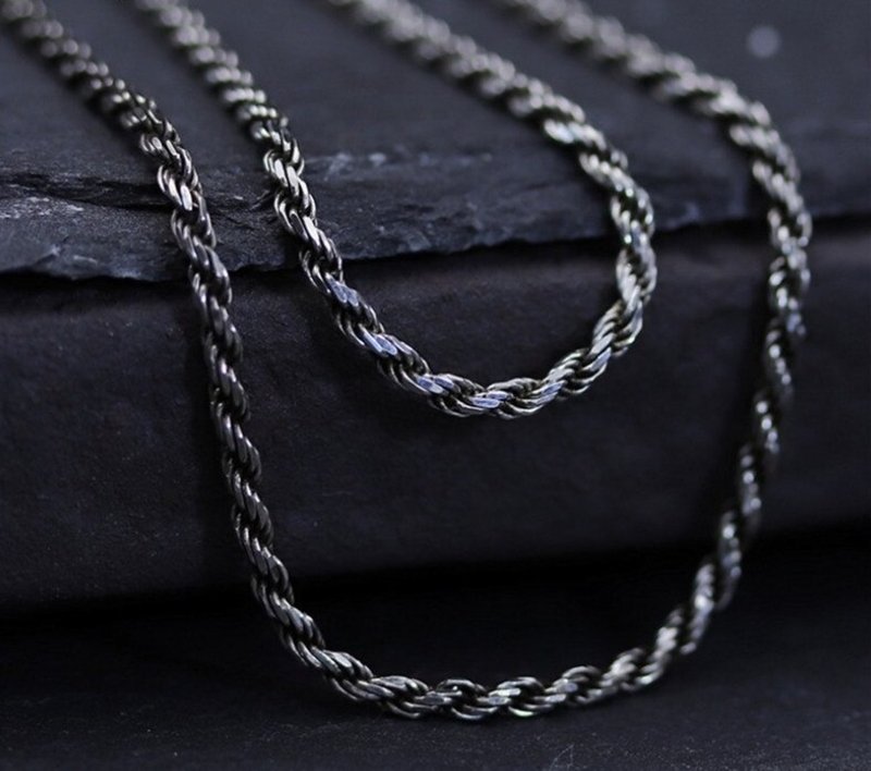 925 Black Vulcanize Thai Silver Unisex Twisted Chains Necklaces without Pendants - 项链 - 纯银 银色