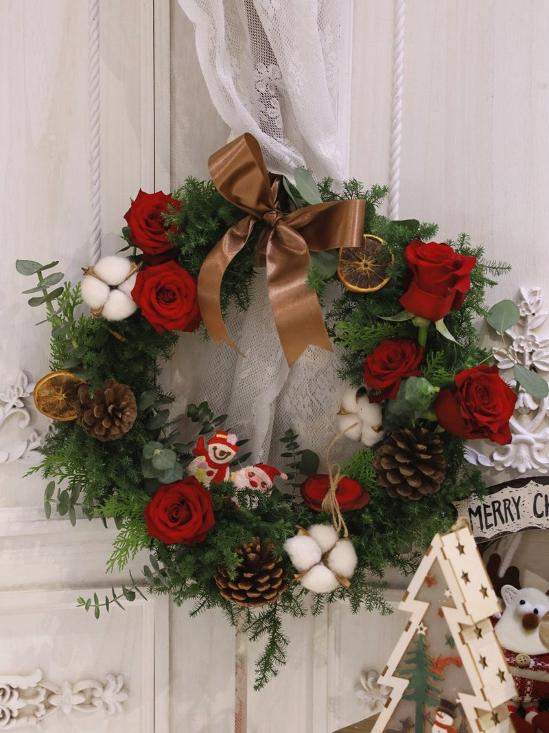 鲜花花圈 红玫瑰雪松花圈 圣诞限定 - 摆饰 - 植物．花 绿色