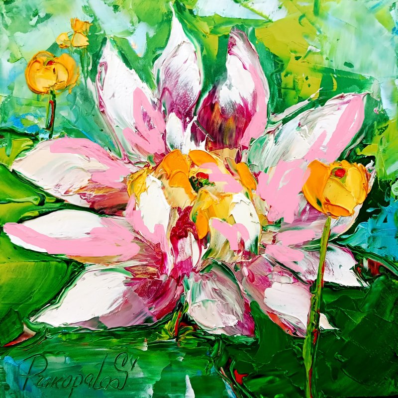 睡莲绘画原创艺术厚涂画莲花花卉油画艺术 - 墙贴/壁贴 - 其他材质 粉红色