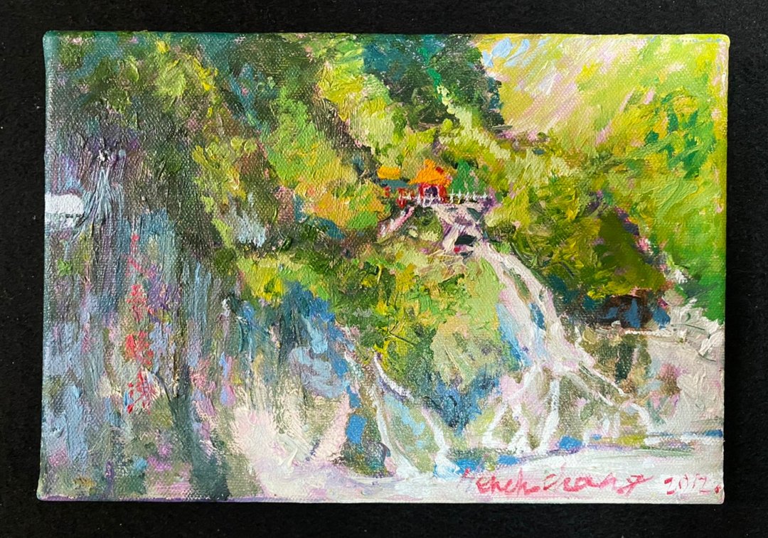 风景油画-中横长春祠 - 海报/装饰画/版画 - 棉．麻 绿色