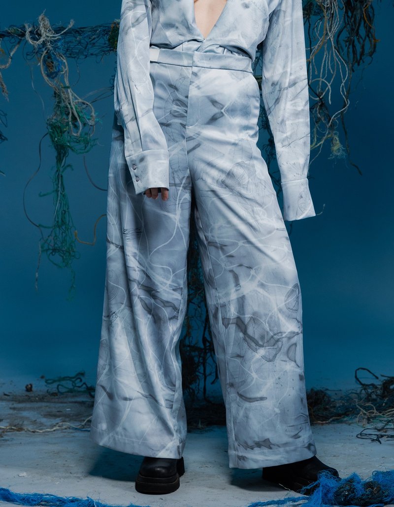 长宽裤/环保材质/海洋印花/可调节/23AW-INF - 女装长裤 - 聚酯纤维 蓝色