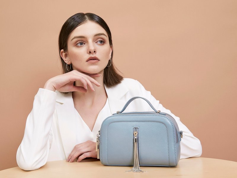 【SALE】 MBS杉野制作真皮流苏链条小方包经典流苏斜挎包 - 侧背包/斜挎包 - 真皮 蓝色