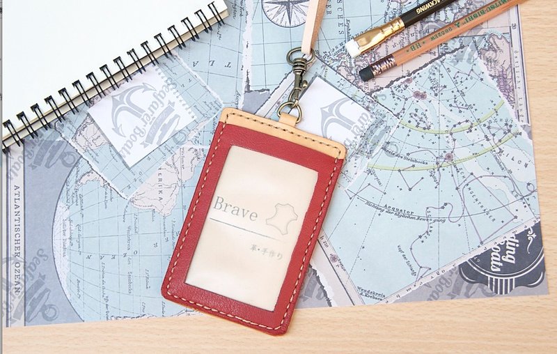 欧洲牛皮证件套 识别证 直/横式 酒红搭原皮 附挂绳 免费刻字包装 - 证件套/卡套 - 真皮 红色