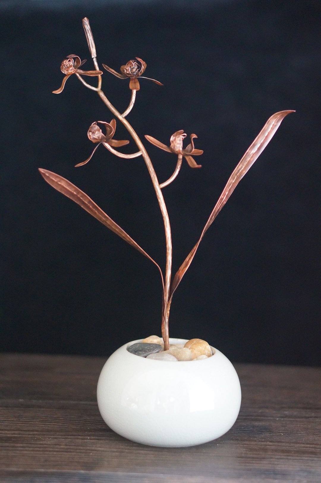 【溪山手作】传统手工紫铜錾刻兰花树枝摆件插花艺术软装饰品 - 摆饰 - 铜/黄铜 