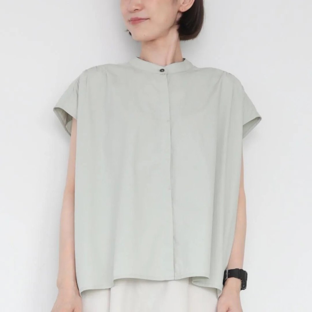 OMAKE.jp 落肩气球上衣 BalloonBlouse 薄荷绿 - 女装衬衫 - 棉 灰色