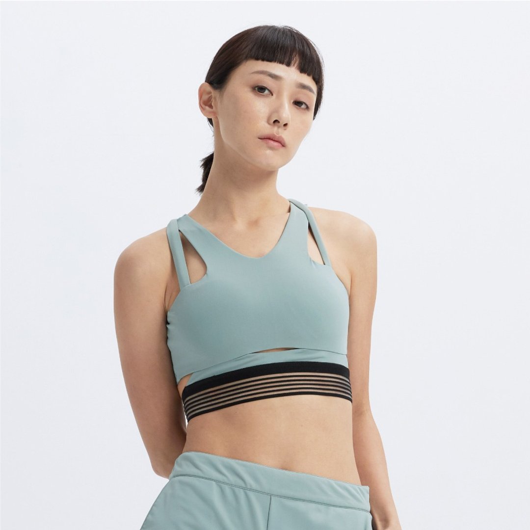 SPORTSWEAR- 轻度支撑交叉运动背心-灰绿 - 女装背心 - 聚酯纤维 绿色