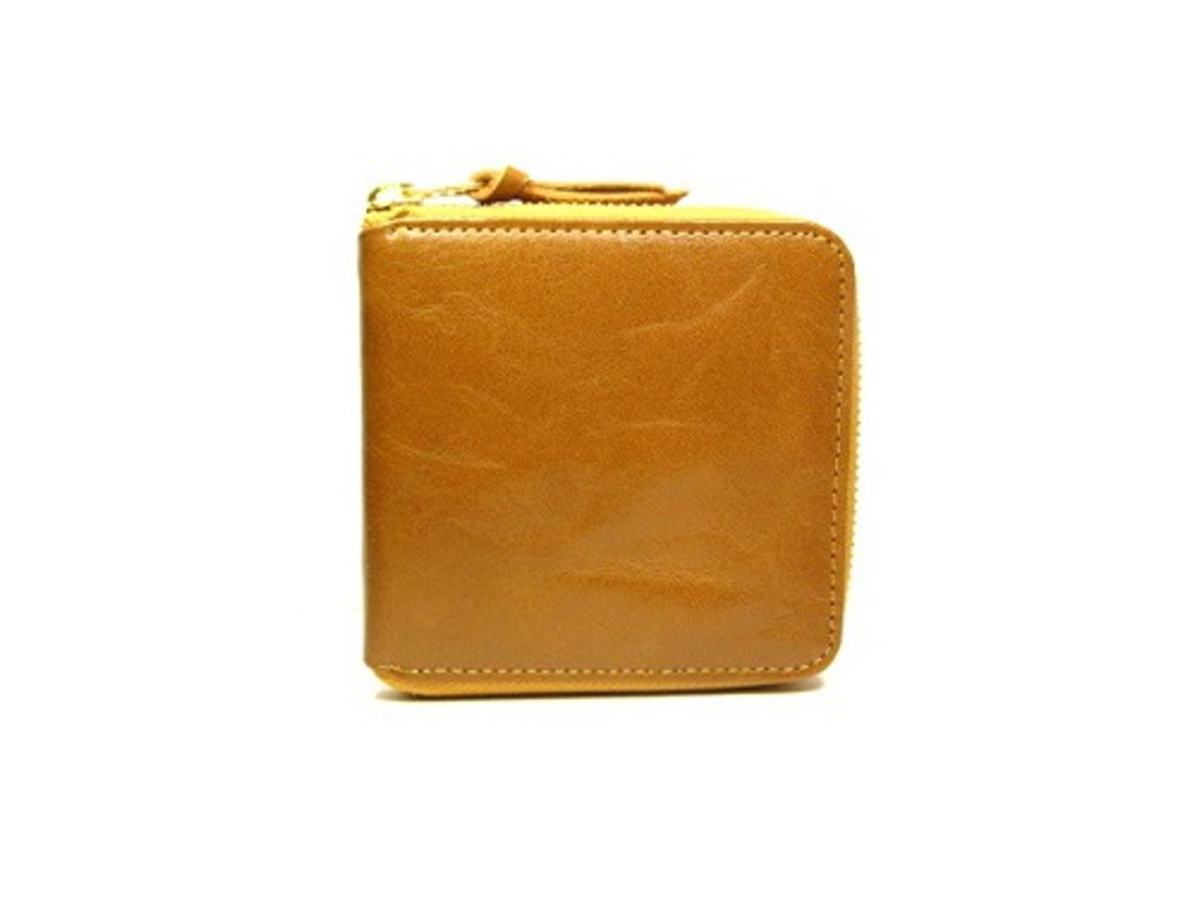 Buffalo Bifold Box Zipper Wallet in Camel - 皮夹/钱包 - 真皮 金色