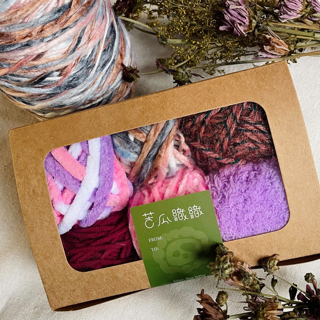 粉紫花卉  DIY材料 多样材质 毛线6入组合礼盒 / 混线 绒线 - 编织/刺绣/羊毛毡/裁缝 - 棉 多色