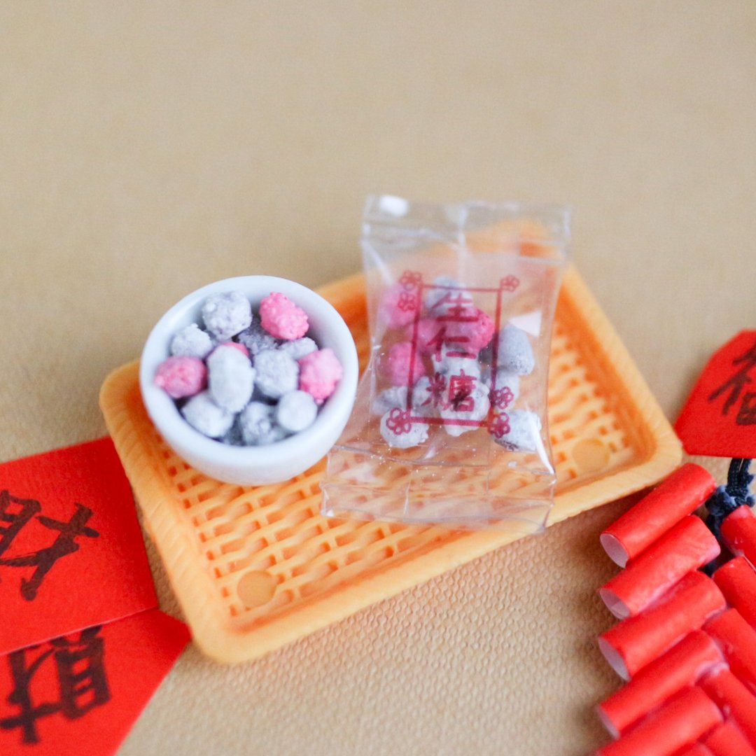 迷你新年零食 生仁糖 天公豆 袖珍食物 仿真食物 - 耳环/耳夹 - 粘土 红色