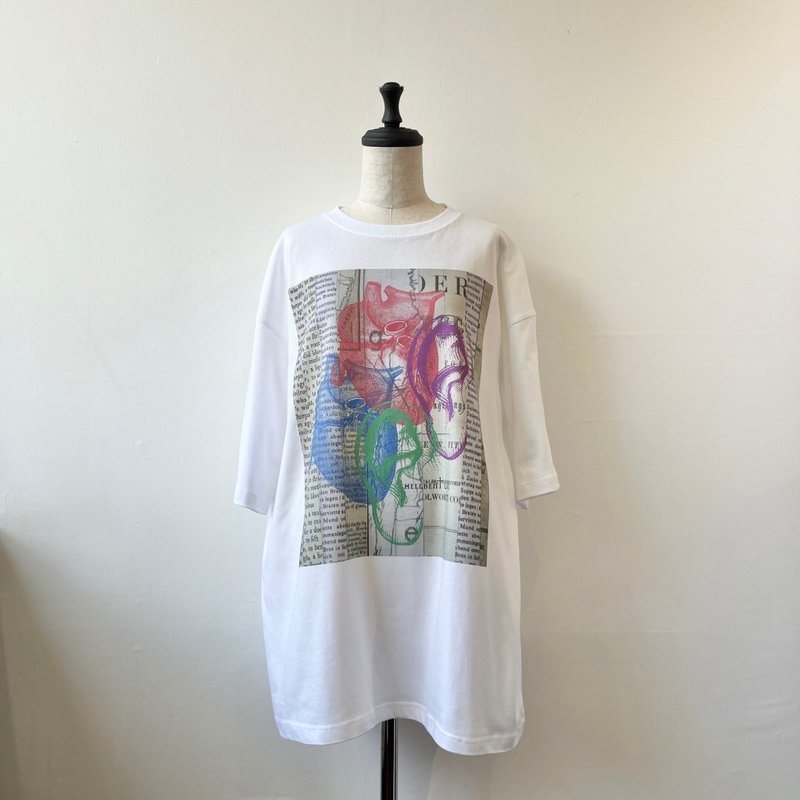 耳心脏 - 女装 T 恤 - 棉．麻 白色