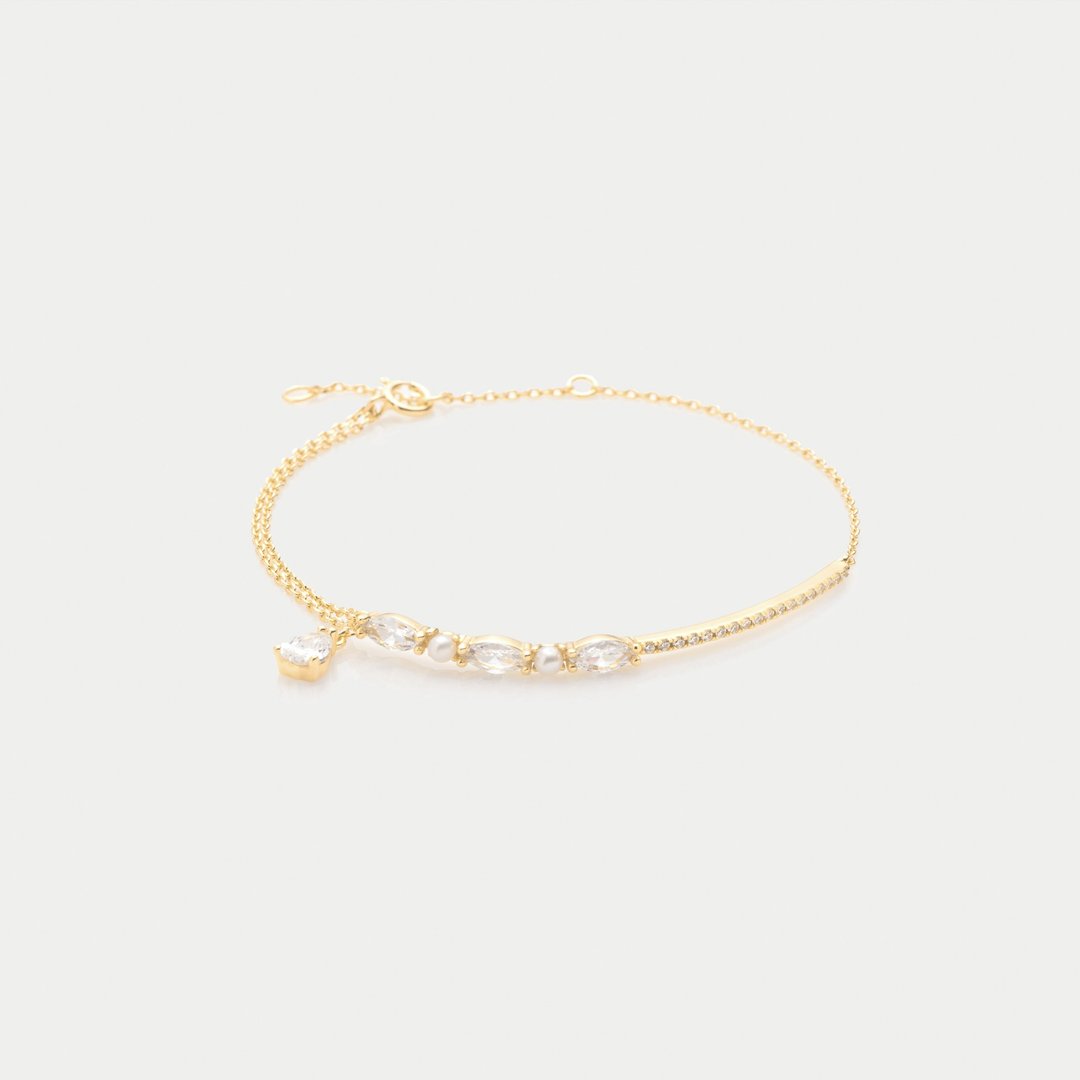 灵动优雅 垂坠水滴钻手环 /  Elodie bracelet - 手链/手环 - 铜/黄铜 金色