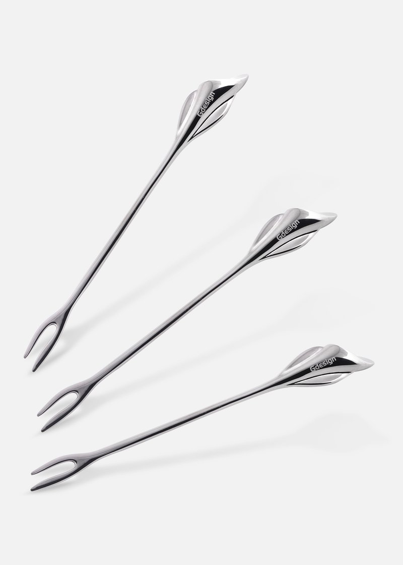 【Gdesign】Calla Lily海芋系列精美餐桌用品-水果叉(三入) - 餐刀/叉/匙组合 - 不锈钢 银色