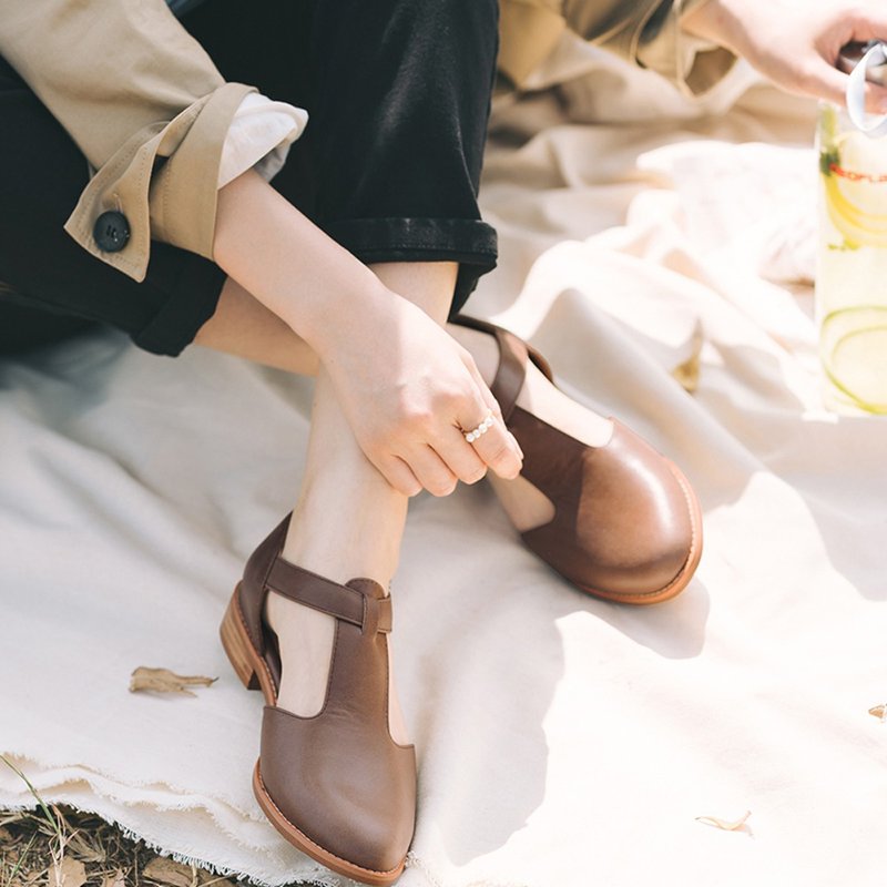 外尖内圆T字牛津鞋 / 深棕 / 女鞋 /手工订制 /S2-19328L - 女款牛津鞋/乐福鞋 - 真皮 咖啡色