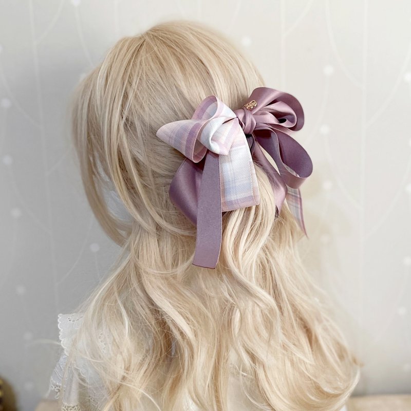 格纹立体蝴蝶结香蕉夹 大肠圈发圈 马尾夹 发夹 相交夹 边夹 发叉 - 发饰 - 其他材质 粉红色