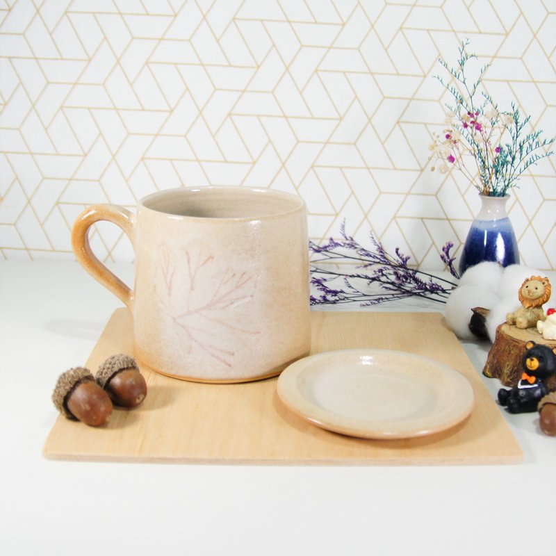 枫叶山形杯,茶杯,马克杯,水杯,咖啡杯,杯盖-约350ml - 咖啡杯/马克杯 - 陶 橘色