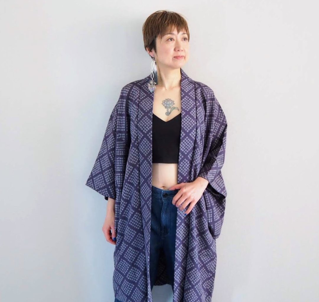休闲和服夹克、奢华羽织、时尚日本、男士羽织、男女通用和服 - 女装休闲/机能外套 - 丝．绢 