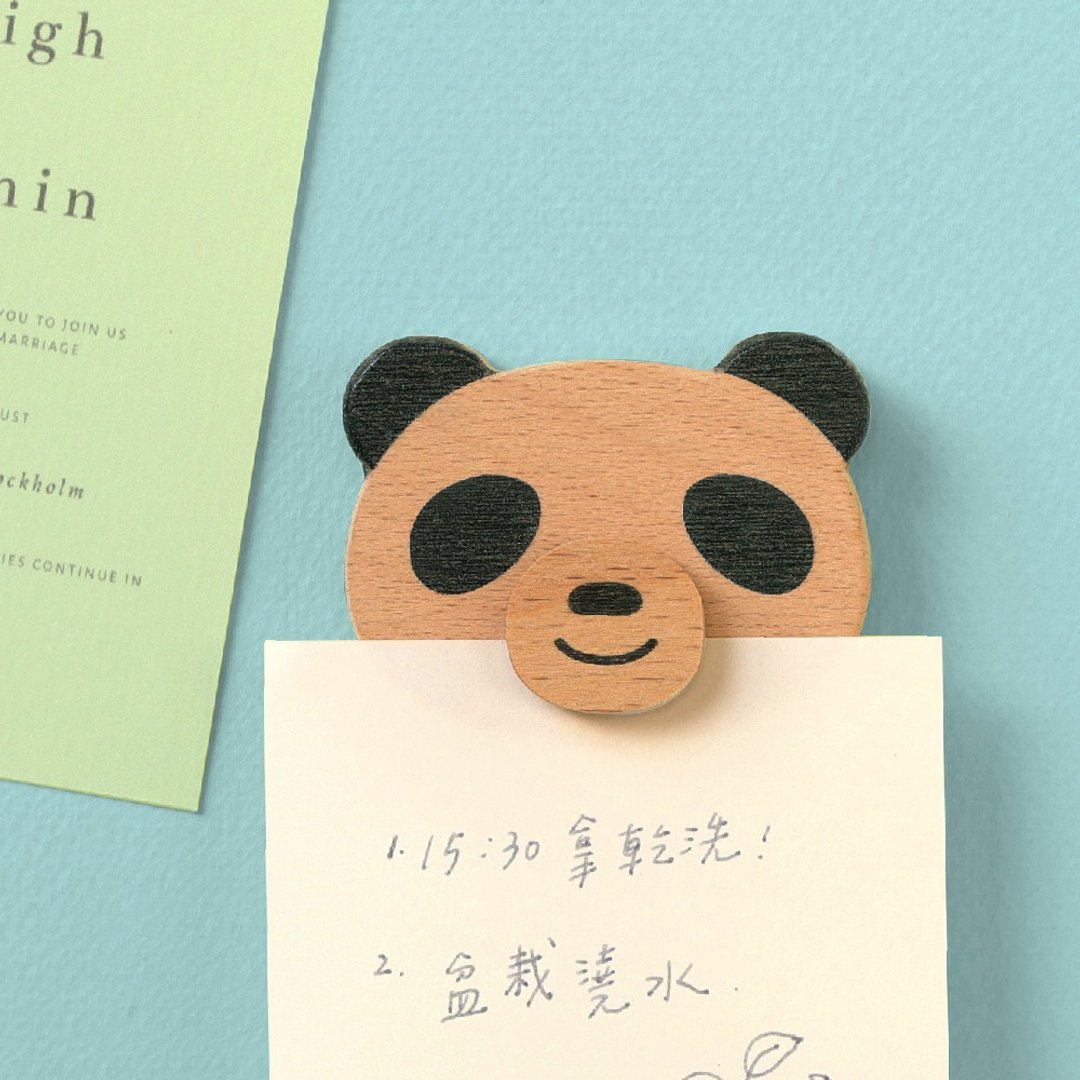 绝版出清 / 原木动物造型【磁铁留言夹-猫熊】 - 冰箱贴/磁贴 - 木头 咖啡色
