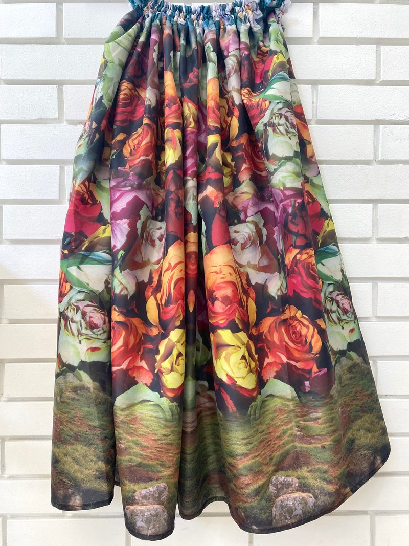 world flower print skirt - 裙子 - 聚酯纤维 红色