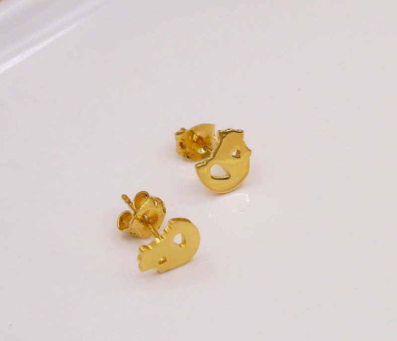 Handmade Little baby chicken earring - gold plated Little Me by CASO jewelry - 耳环/耳夹 - 其他金属 金色