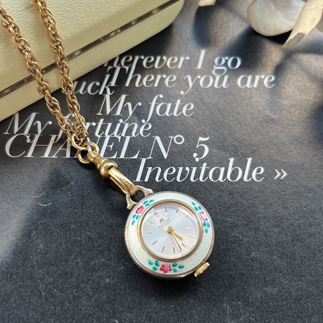 【瑞士Bucherer 17 Jewels白底花卉珐琅机械怀表项链】 Vintage - 其他 - 其他材质 