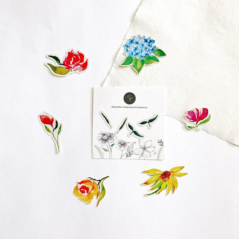 Mstandforc 水彩花叶贴纸 一组10张 - 贴纸 - 纸 多色