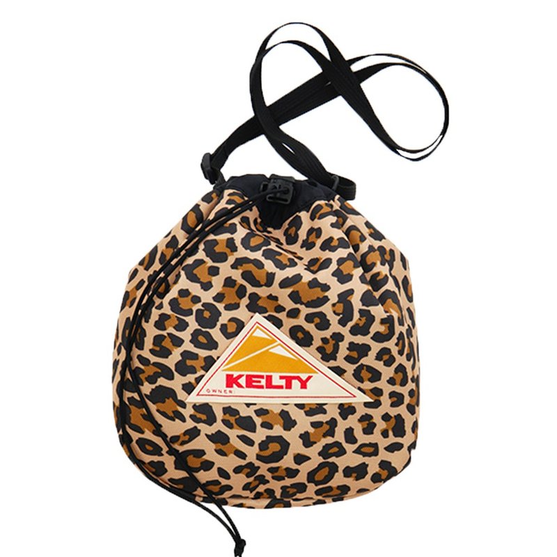 KINCHAKU 肩背小袋 豹纹 - 侧背包/斜挎包 - 尼龙 咖啡色