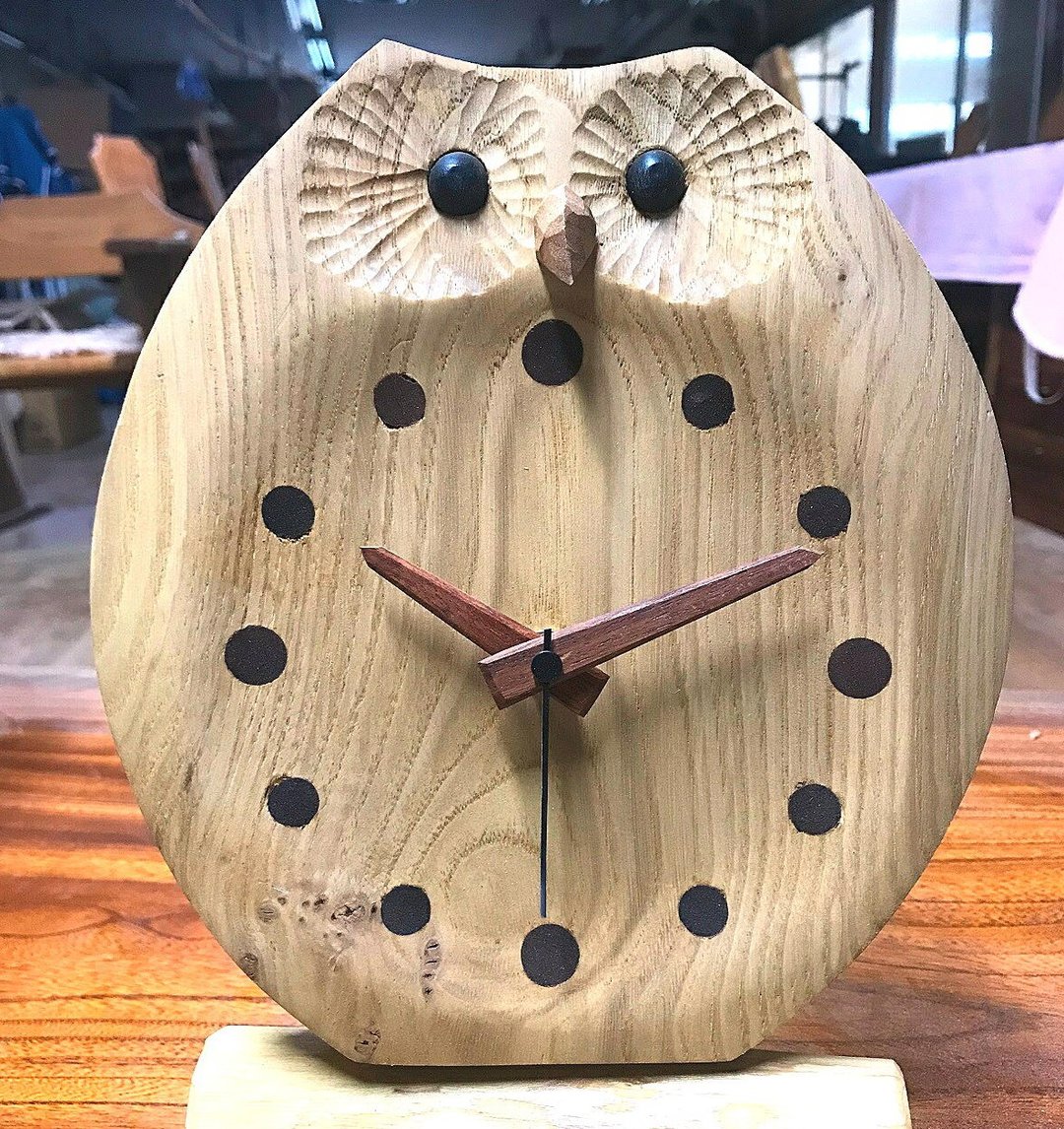 Owl table clock　Wake up type - 时钟/闹钟 - 木头 咖啡色