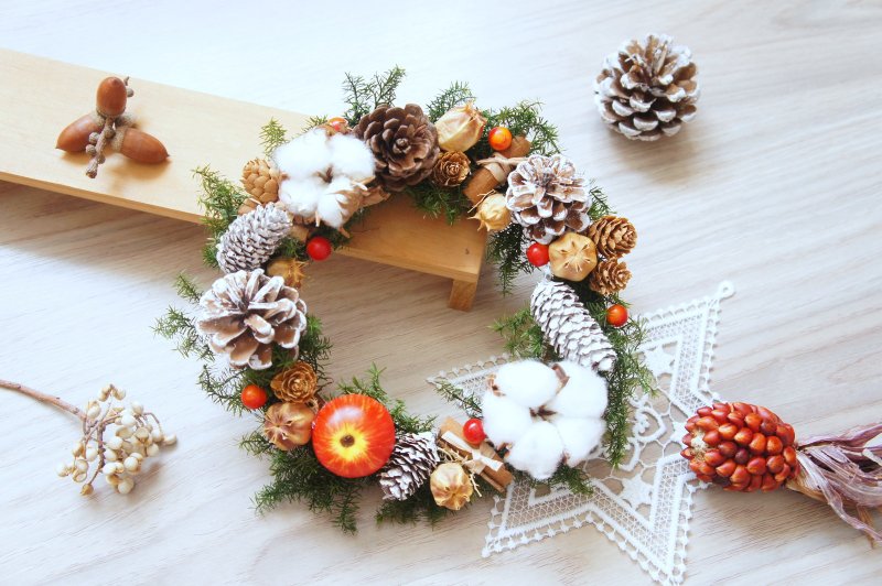 手作丰庆欢愉干燥花圣诞花圈(拍照道具咖啡厅装饰居家布置) - 干燥花/捧花 - 植物．花 