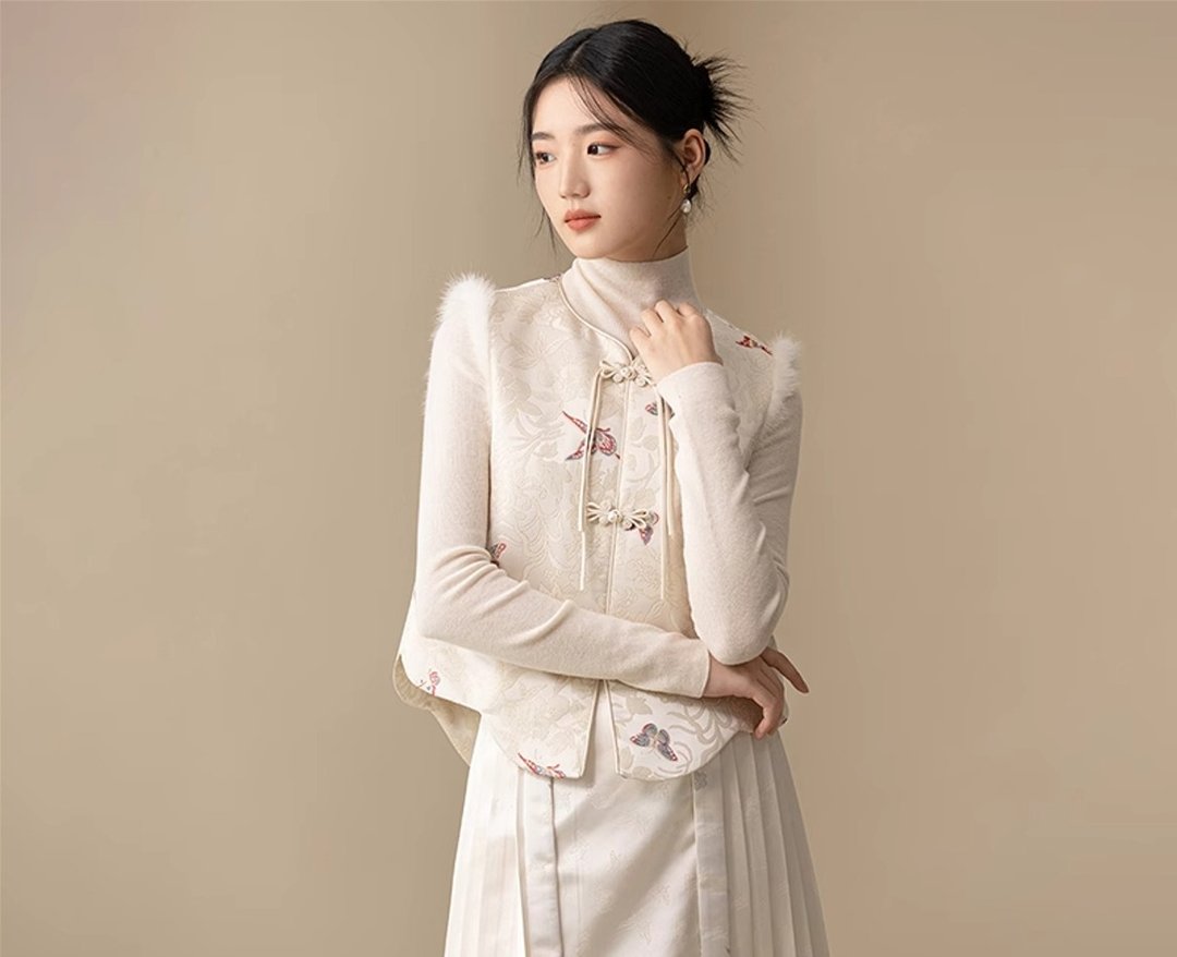 【蝶恋云】背心女秋冬中国风水貂毛提花盘扣 上衣/背心/半裙 - 女装上衣 - 其他材质 多色