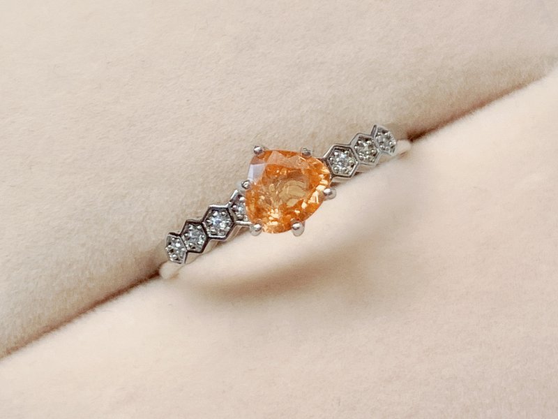 锰铝榴石 纯银戒指 芬达石 橘火光 时尚六角 生日石 - 戒指 - 纯银 橘色