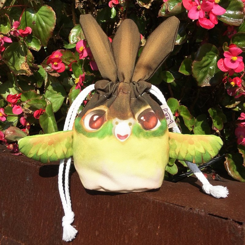 拉羽毛鸟类造型束口袋 - 黑头凯克 玄凤鹦鹉 - 化妆包/杂物包 - 棉．麻 