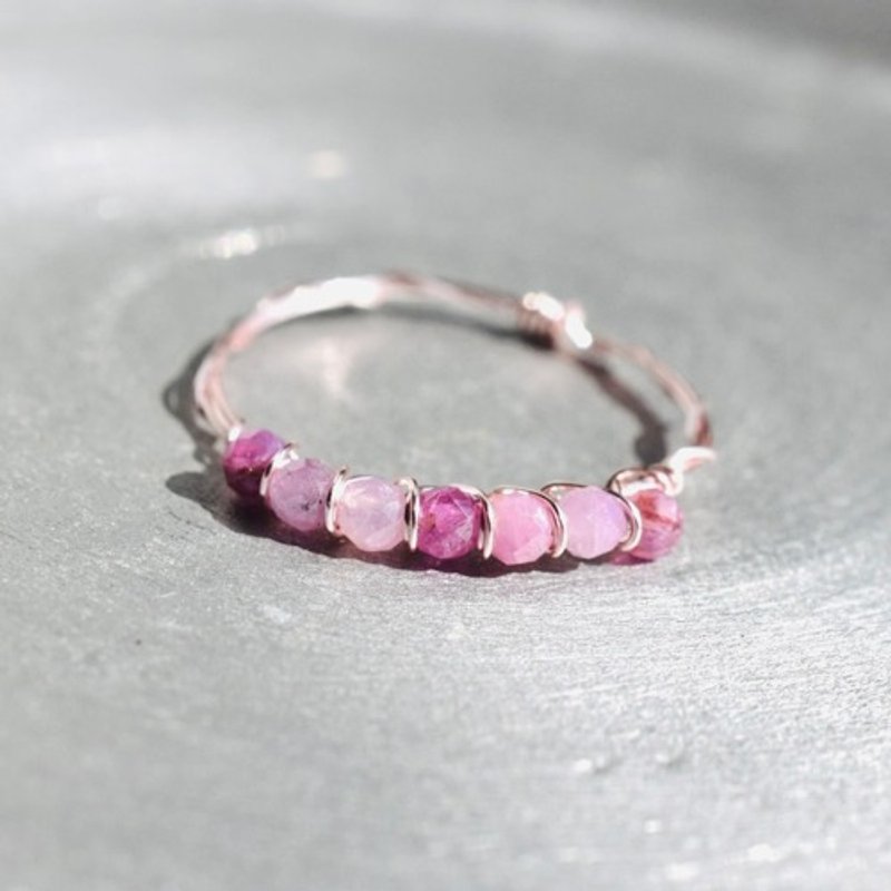 蓝宝石粉红圆形切割 2.5mm × 7 /粉红金戒指 - 戒指 - 宝石 