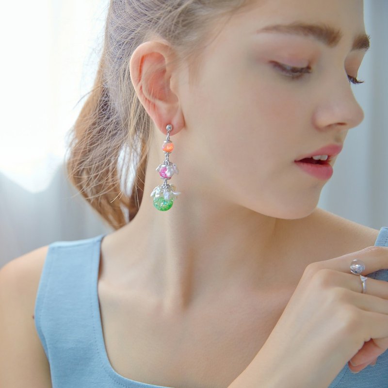 Bright Ocean Snowball Earrings  - 耳环/耳夹 - 玻璃 