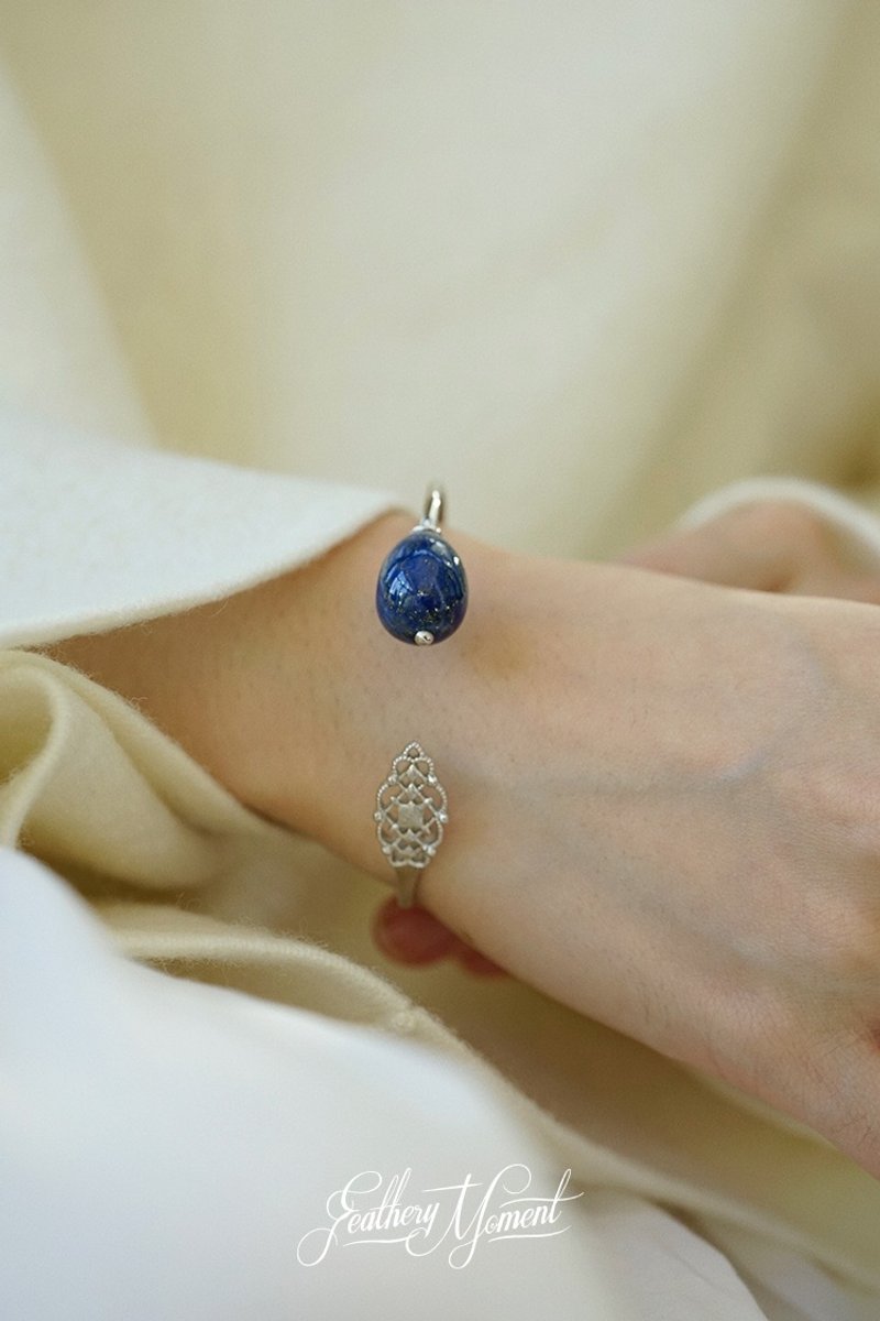 小尾巴青金石925银手镯纤细开口可调节 文艺复古 优雅古典 - 手链/手环 - 纯银 