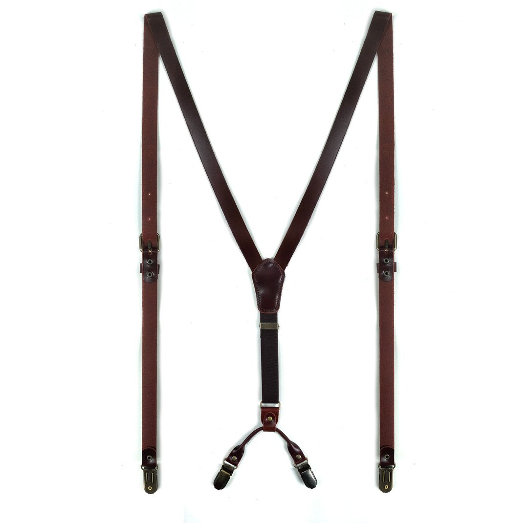 Leather Braces Suspenders 真皮革 吊带夹 真皮 皮革 单层皮 - 其他 - 真皮 咖啡色