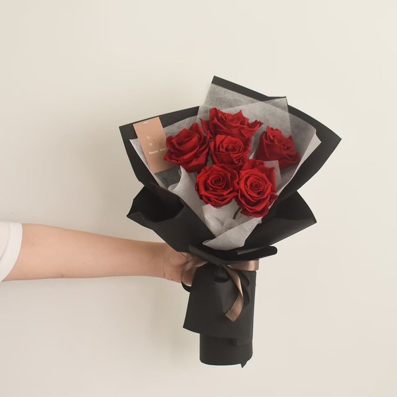 /6朵厄瓜多尔尔玫瑰花束/求婚 情人节 生日 七夕 告白 永生花 干燥花 - 干燥花/捧花 - 植物．花 红色