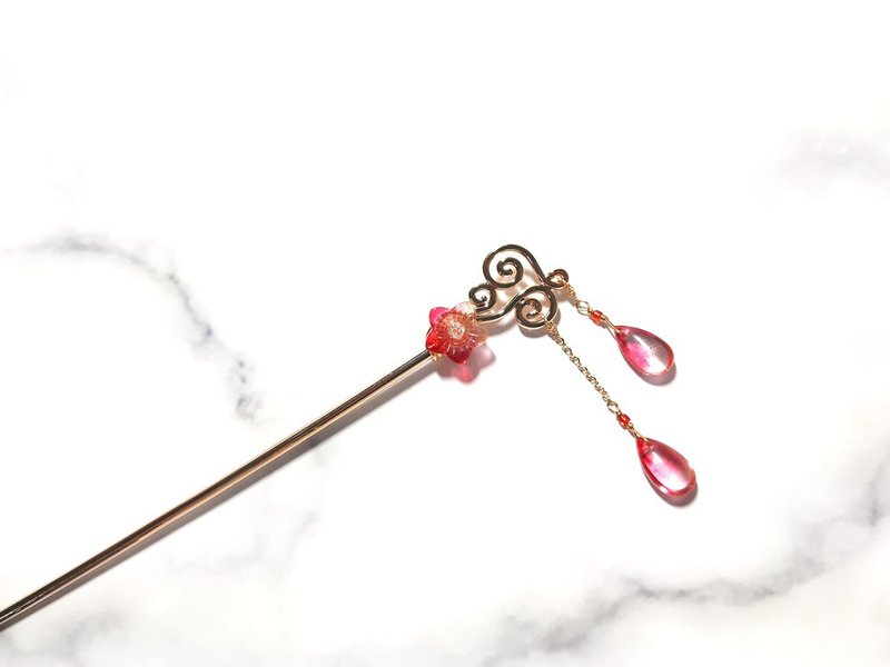 映日花堇 相思红 发簪 发饰  (有流苏/无流苏,两款可选) - 发饰 - 其他材质 红色