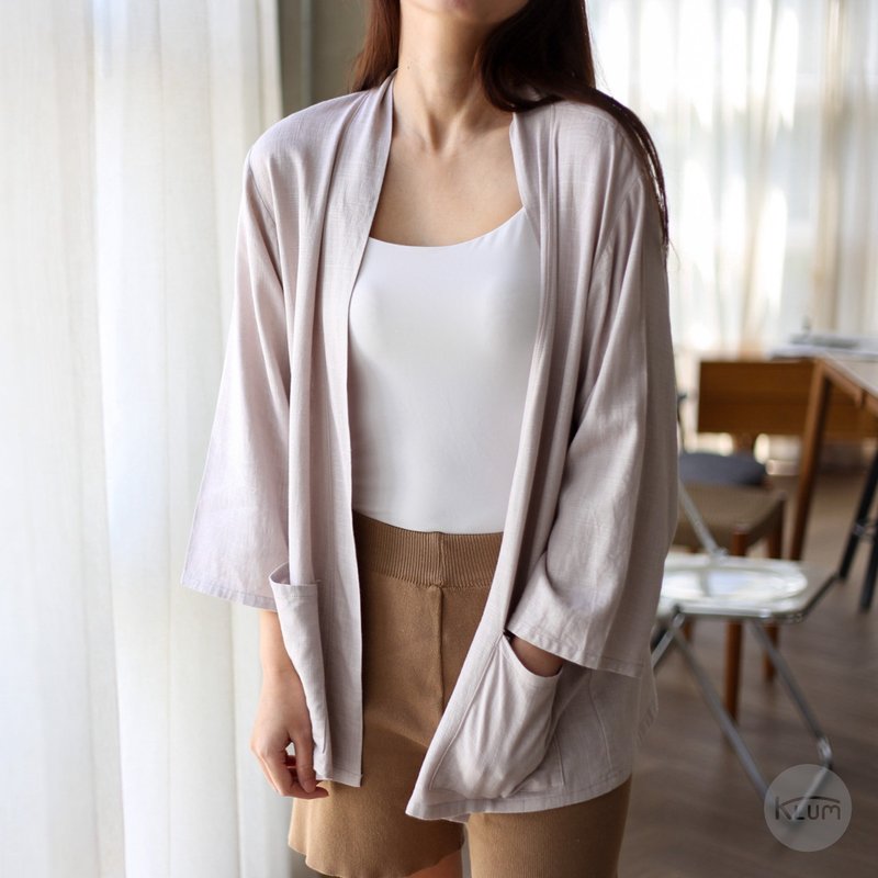 棉麻混纺罩衫 - 女装西装外套/风衣 - 棉．麻 卡其色
