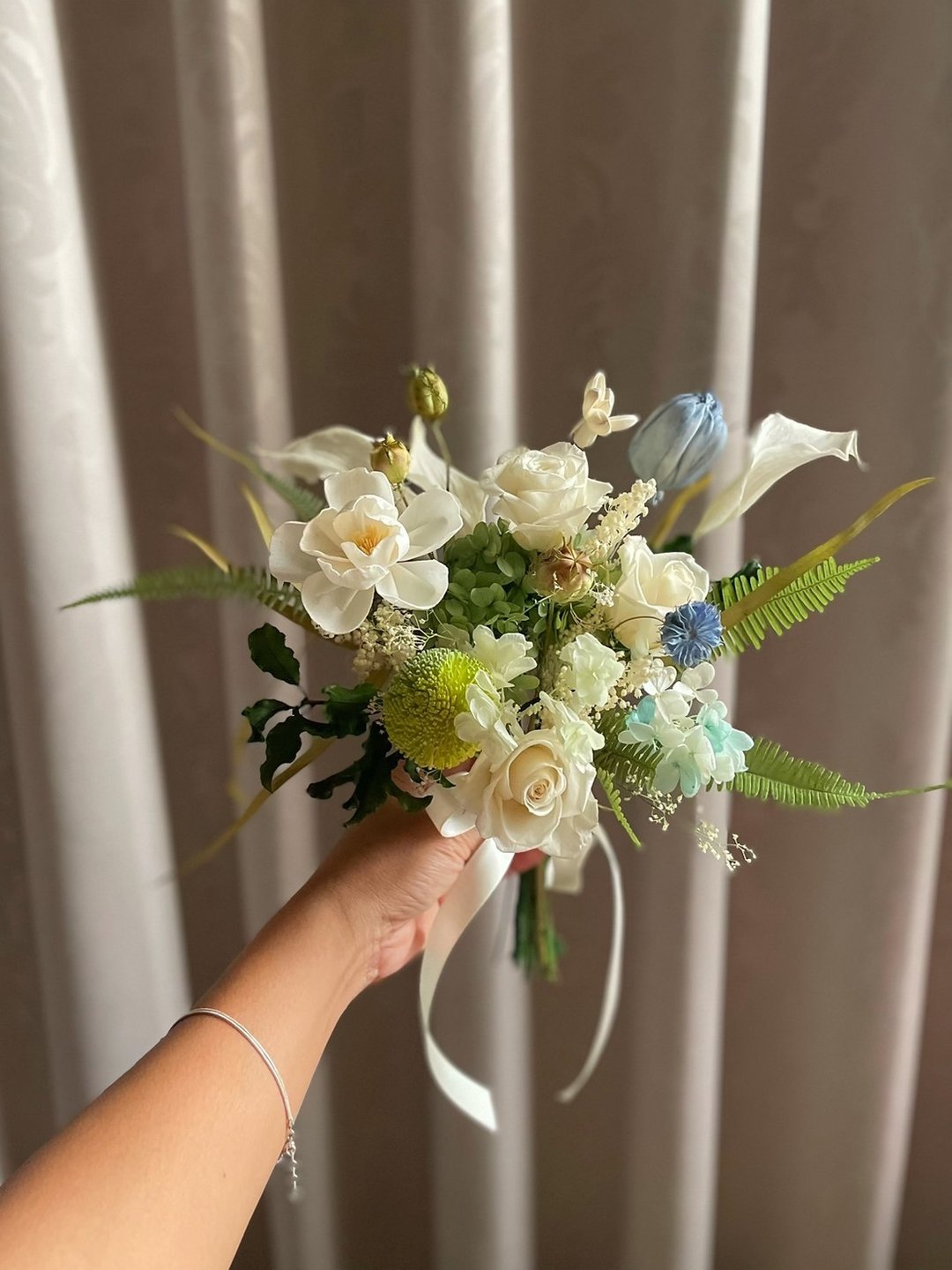 【永生花】白绿蓝色系花束、胸花一组/永生捧花/拍照捧花 - 干燥花/捧花 - 植物．花 多色