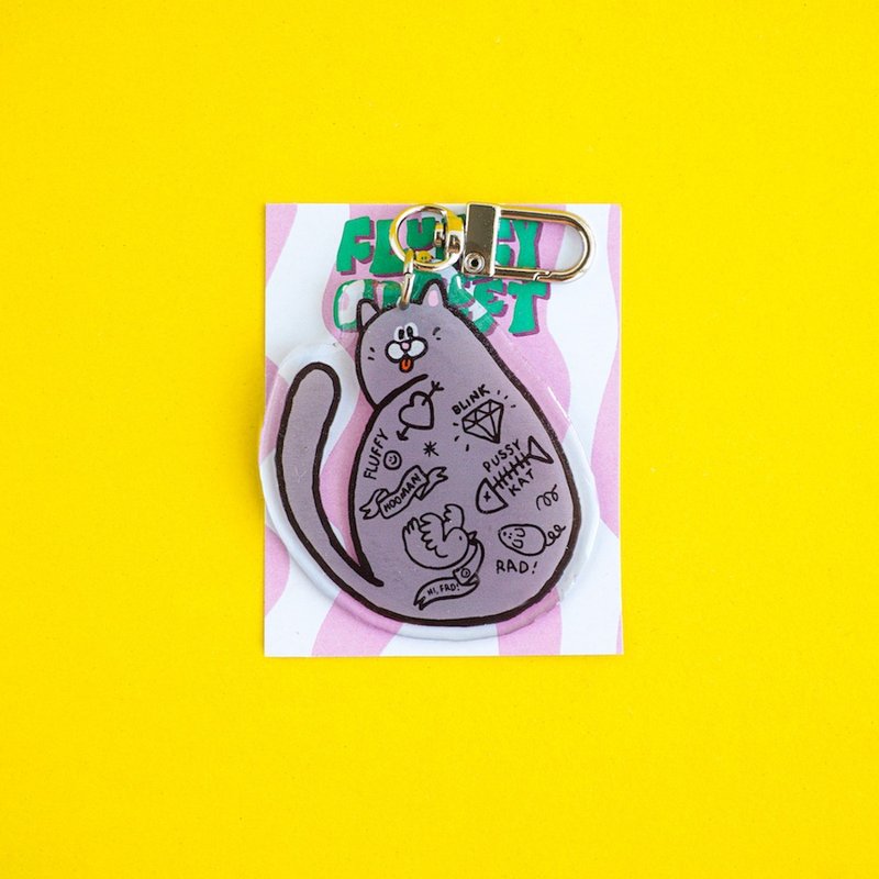 Fluffy Omelet - KEYCHAIN / PIN / PHONE GRIP - SMOKEY CAT - 钥匙链/钥匙包 - 压克力 透明